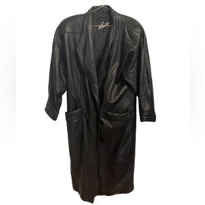 Winlit Black Leather Trench Coat Vintage Large